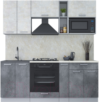 Кухонный гарнитур Интерлиния Мила Лайт 2.0 ВТ (бетон лайт/бетон портленд/опал светлый) - фото