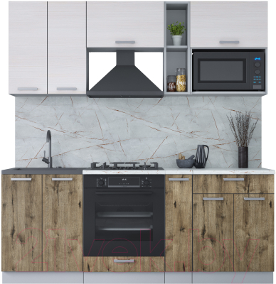 Кухонный гарнитур Интерлиния Мила Лайт 2.0 ВТ (вудлайн кремовый/дуб веллингтон/серый каспий) - фото