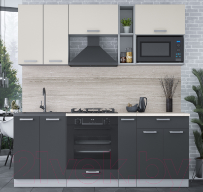 Кухонный гарнитур Интерлиния Мила Лайт 2.0 ВТ (персидский жемчуг/антрацит/травертин серый)