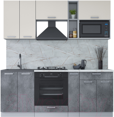 Кухонный гарнитур Интерлиния Мила Лайт 2.0 ВТ (персидский жемчуг/бетон портленд/серый каспий) - фото