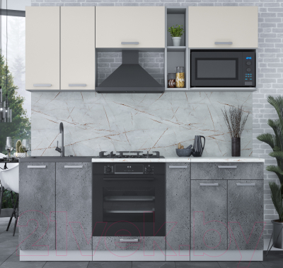 Кухонный гарнитур Интерлиния Мила Лайт 2.0 ВТ (персидский жемчуг/бетон портленд/серый каспий)