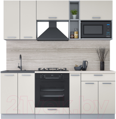 Кухонный гарнитур Интерлиния Мила Лайт 2.0 ВТ (персидский жемчуг/персидский жемчуг/травертин серый) - фото