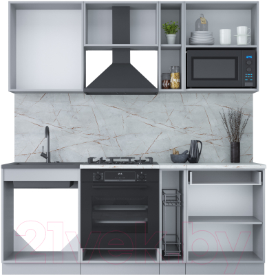 Кухонный гарнитур Интерлиния Мила Лайт 2.0 ВТ (серебро/дуб веллингтон/белый гранит)