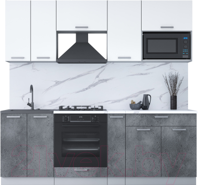 Кухонный гарнитур Интерлиния Мила Лайт 2.2 ВТ (белый платинум/бетон портленд/белый гранит) - фото