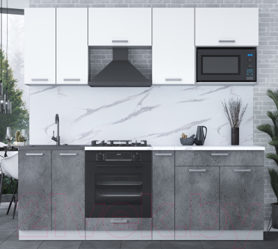 Кухонный гарнитур Интерлиния Мила Лайт 2.2 ВТ (белый платинум/бетон портленд/белый гранит)