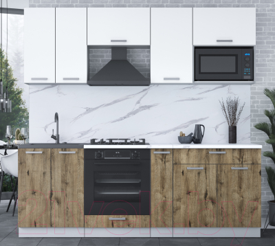 Кухонный гарнитур Интерлиния Мила Лайт 2.2 ВТ (белый платинум/дуб веллингтон/белый гранит)