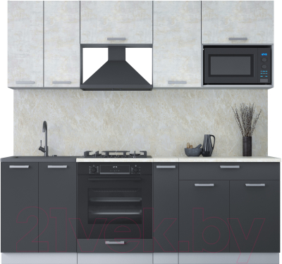 Кухонный гарнитур Интерлиния Мила Лайт 2.2 ВТ (бетон лайт/антрацит/опал светлый) - фото