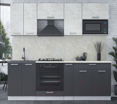 Кухонный гарнитур Интерлиния Мила Лайт 2.2 ВТ (бетон лайт/антрацит/опал светлый)