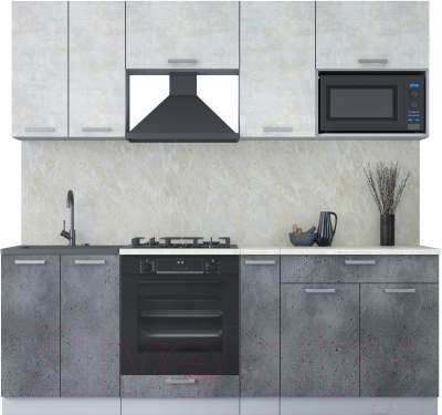 Кухонный гарнитур Интерлиния Мила Лайт 2.2 ВТ (бетон лайт/бетон портленд/опал светлый) - фото