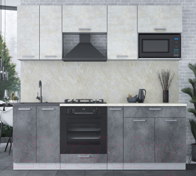 Кухонный гарнитур Интерлиния Мила Лайт 2.2 ВТ (бетон лайт/бетон портленд/опал светлый)