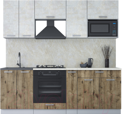 Кухонный гарнитур Интерлиния Мила Лайт 2.2 ВТ (бетон лайт/дуб веллингтон/опал светлый) - фото