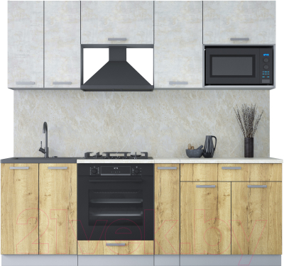 Кухонный гарнитур Интерлиния Мила Лайт 2.2 ВТ (бетон лайт/дуб золотой/опал светлый) - фото