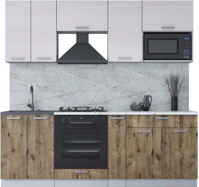 Кухонный гарнитур Интерлиния Мила Лайт 2.2 ВТ (вудлайн кремовый/дуб веллингтон/серый каспий) - фото