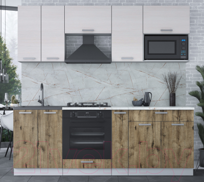 Кухонный гарнитур Интерлиния Мила Лайт 2.2 ВТ (вудлайн кремовый/дуб веллингтон/серый каспий)