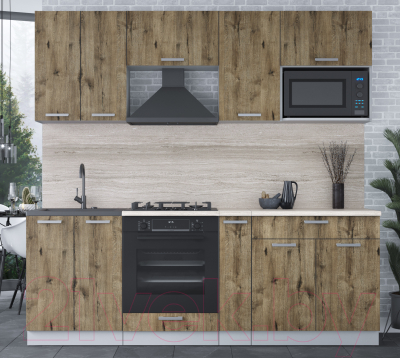 Кухонный гарнитур Интерлиния Мила Лайт 2.2 ВТ (дуб веллингтон/дуб веллингтон/травертин серый)