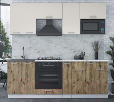 Кухонный гарнитур Интерлиния Мила Лайт 2.2 ВТ (персидский жемчуг/дуб веллингтон/серый каспий)