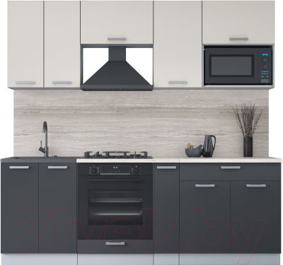 Кухонный гарнитур Интерлиния Мила Лайт 2.2 ВТ (персидский жемчуг/антрацит/травертин серый) - фото