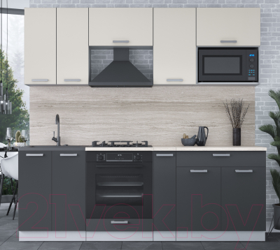 Кухонный гарнитур Интерлиния Мила Лайт 2.2 ВТ (персидский жемчуг/антрацит/травертин серый)