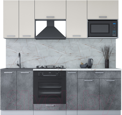 Кухонный гарнитур Интерлиния Мила Лайт 2.2 ВТ (персидский жемчуг/бетон портленд/серый каспий) - фото