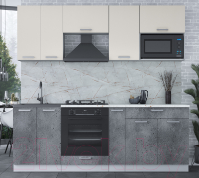 Кухонный гарнитур Интерлиния Мила Лайт 2.2 ВТ (персидский жемчуг/бетон портленд/серый каспий)