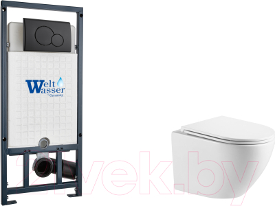 Унитаз подвесной с инсталляцией WeltWasser Marberg 507 + Merzbach 043 GL-WT + Mar 507 RD MT-BL - фото
