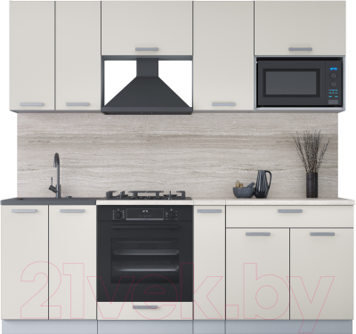 Кухонный гарнитур Интерлиния Мила Лайт 2.2 ВТ (персидский жемчуг/персидский жемчуг/травертин серый) - фото
