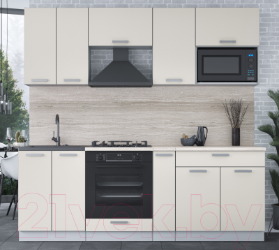 Кухонный гарнитур Интерлиния Мила Лайт 2.2 ВТ (персидский жемчуг/персидский жемчуг/травертин серый)