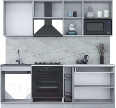 Кухонный гарнитур Интерлиния Мила Лайт 2.2 ВТ (персидский жемчуг/персидский жемчуг/травертин серый)