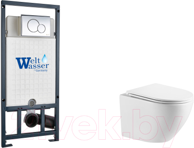 Унитаз подвесной с инсталляцией WeltWasser Marberg 507 + Merzbach 043 GL-WT + Mar 507 RD-CR - фото