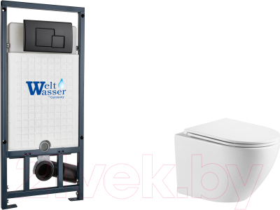 Унитаз подвесной с инсталляцией WeltWasser Marberg 507 + Merzbach 043 GL-WT + Mar 507 SE MT-BL - фото
