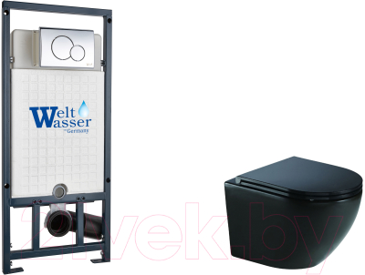 Унитаз подвесной с инсталляцией WeltWasser Marberg 507 + Merzbach 043 MT-BL + Mar 507 RD-CR - фото
