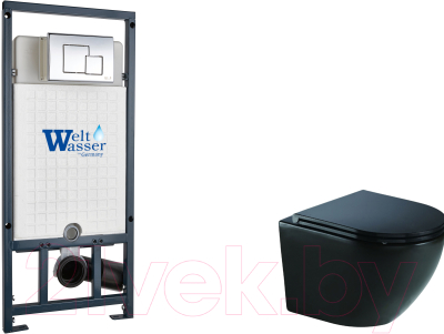 Унитаз подвесной с инсталляцией WeltWasser Marberg 507 + Merzbach 043 MT-BL + Mar 507 SE-CR - фото