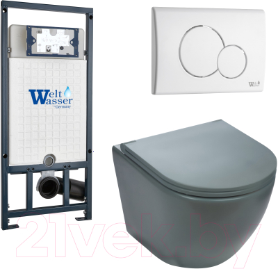 Унитаз подвесной с инсталляцией WeltWasser Marberg 507 + Merzbach 043 MT-GR + Mar 507 RD GL-WT - фото