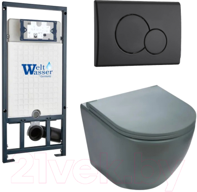 Унитаз подвесной с инсталляцией WeltWasser Marberg 507 + Merzbach 043 MT-GR + Mar 507 RD MT-BL - фото