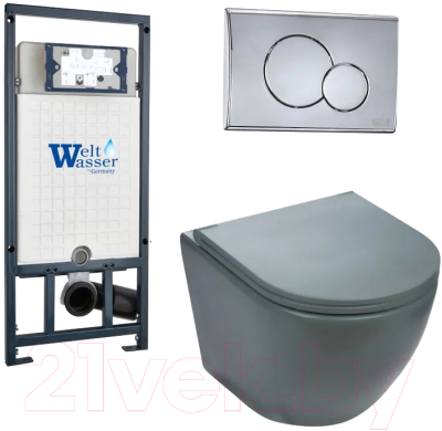 Унитаз подвесной с инсталляцией WeltWasser Marberg 507 + Merzbach 043 MT-GR + Mar 507 RD-CR - фото