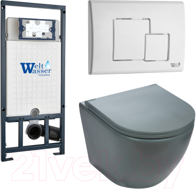 Унитаз подвесной с инсталляцией WeltWasser Marberg 507 + Merzbach 043 MT-GR + Mar 507 SE GL-WT - фото