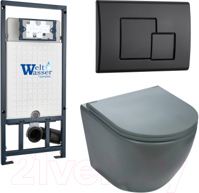 Унитаз подвесной с инсталляцией WeltWasser Marberg 507 + Merzbach 043 MT-GR + Mar 507 SE MT-BL - фото