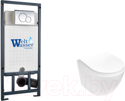 Унитаз подвесной с инсталляцией WeltWasser Marberg 507 + Merzbach 043 MT-WT + Mar 507 RD-CR - фото