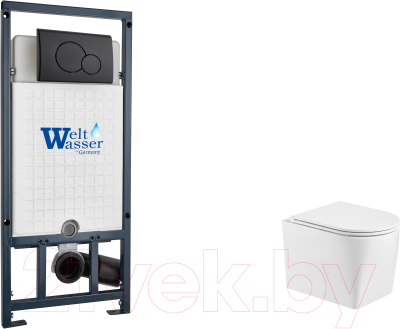 Унитаз подвесной с инсталляцией WeltWasser Marberg 507 + Nesenbach 004 GL-WT + Mar 507 RD-BL - фото