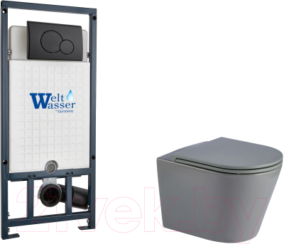 Унитаз подвесной с инсталляцией WeltWasser Marberg 507 + Salzbach 041 MT-GR + Mar 507 RD MT-BL - фото