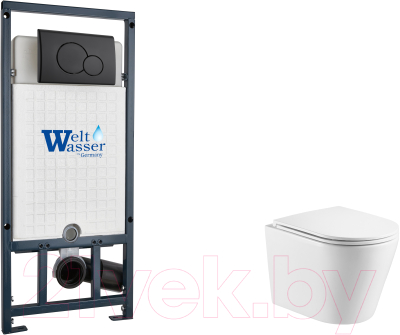 Унитаз подвесной с инсталляцией WeltWasser Marberg 507 + Salzbach 043 GL-WT + Mar 507 RD MT-BL - фото