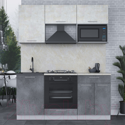 Кухонный гарнитур Интерлиния Мила 1.7 ВТ (бетон лайт/бетон портленд/опал светлый)