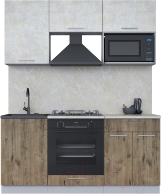 Кухонный гарнитур Интерлиния Мила 1.7 ВТ (бетон лайт/дуб веллингтон/опал светлый) - фото