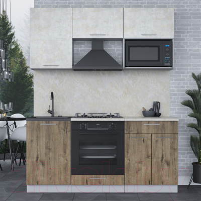 Кухонный гарнитур Интерлиния Мила 1.7 ВТ (бетон лайт/дуб веллингтон/опал светлый)