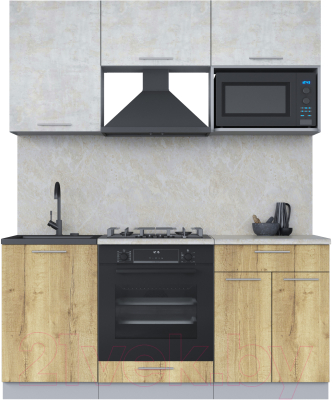 Кухонный гарнитур Интерлиния Мила 1.7 ВТ (бетон лайт/дуб золотой/опал светлый) - фото