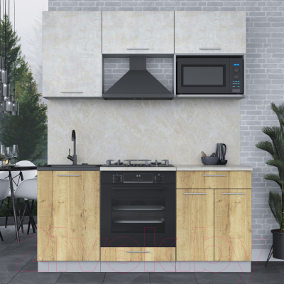 Кухонный гарнитур Интерлиния Мила 1.7 ВТ (бетон лайт/дуб золотой/опал светлый)