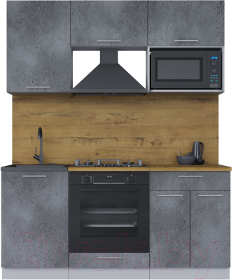 Кухонный гарнитур Интерлиния Мила 1.7 ВТ (бетон портленд/бетон портленд/дуб бунратти) - фото