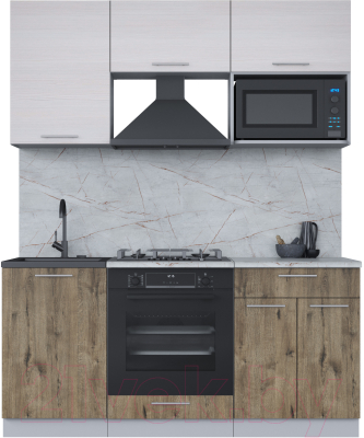 Кухонный гарнитур Интерлиния Мила 1.7 ВТ (вудлайн кремовый/дуб веллингтон/серый каспий) - фото