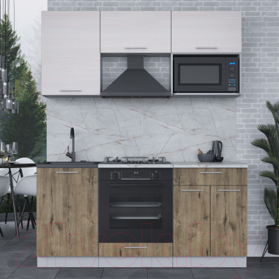 Кухонный гарнитур Интерлиния Мила 1.7 ВТ (вудлайн кремовый/дуб веллингтон/серый каспий)