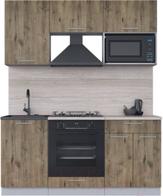 Кухонный гарнитур Интерлиния Мила 1.7 ВТ (дуб веллингтон/дуб веллингтон/травертин серый) - фото